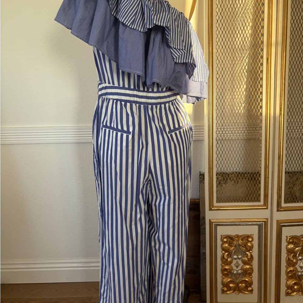 J.Crew One-Shoulder Striped Ruffle Jumpsuit – Size 8 - Picture 5 of 7